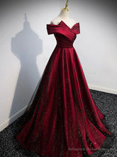 Gorgeous Wine Red Satin Off Shoulder Party Dress , Wine Red Prom Dresses